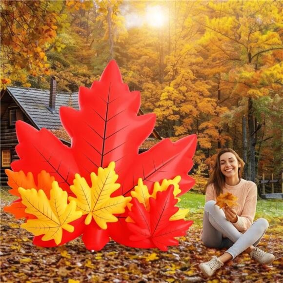 Maple Leaf Inflatable with LED Lights 6 Ft Fall Inflatables Outdoor - Picture 6 of 7